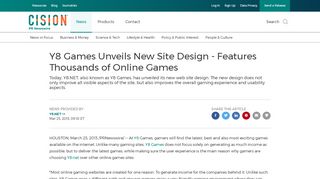 
                            7. Y8 Games Unveils New Site Design - Features Thousands of Online ...