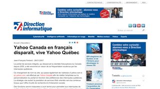 
                            8. Yahoo Canada en français disparaît, vive Yahoo Québec | Direction ...