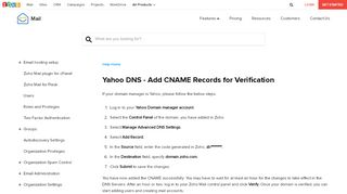 
                            13. Yahoo DNS - CNAME, MX for Zoho Mail