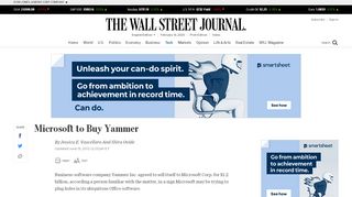 
                            12. Yammer Agrees to Sell Itself to Microsoft - WSJ