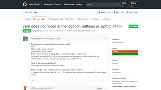 
                            9. yarn does not honor authentication settings in .npmrc · Issue #4451 ...