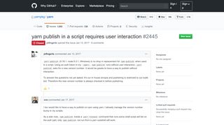 
                            5. yarn publish in a script requires user interaction · Issue #2445 ... - GitHub