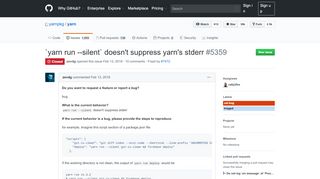 
                            3. `yarn run --silent` doesn't suppress yarn's stderr · Issue #5359 ... - GitHub