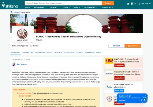 
                            4. YCMOU - Yashwantrao Chavan Maharashtra Open University, Nashik ...