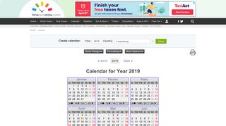 
                            5. Year 2019 Calendar – Luxembourg - TimeAndDate.com
