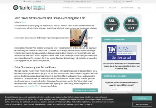 
                            5. Yello Strom: Stromanbieter führt Online-Rechnungsabruf ein | Tarifo