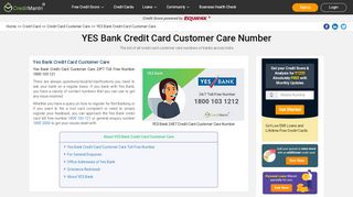 
                            12. Yes Bank Credit Card Customer Care Number: 24x7 - CreditMantri