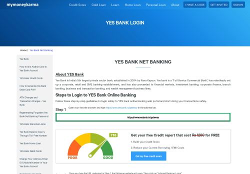 
                            7. Yes Bank login and net banking details - Mymoneykarma.com