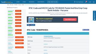
                            11. YES BANK Postal And Rms Emp Coop Bank Ambala IFSC Code ...