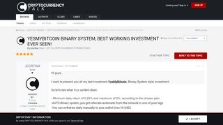 
                            4. YesMyBitcoin Binary system, Best working investment ever seen ...