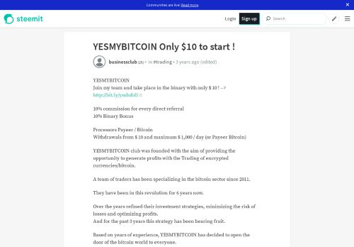 
                            3. YESMYBITCOIN Only $10 to start ! — Steemit