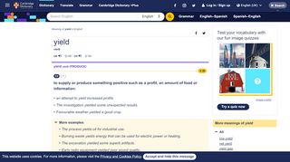 
                            13. YIELD | meaning in the Cambridge English Dictionary