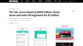 
                            3. Yik Yak, once valued at $400 million, shuts down and sells off ...