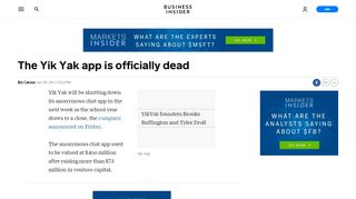 
                            9. Yik Yak shuts down - Business Insider