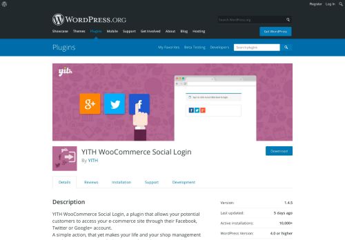 
                            2. YITH WooCommerce Social Login | WordPress.org