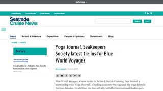 
                            9. Yoga Journal, SeaKeepers Society latest tie-ins for Blue World Voyages