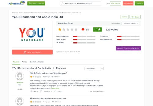 
                            9. YOU BROADBAND AND CABLE INDIA LTD Reviews, Employee ...