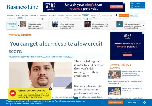 
                            7. 'You can get a loan despite a low credit score' - The Hindu BusinessLine
