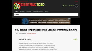 
                            11. You can no longer access the Steam community in China - Destructoid