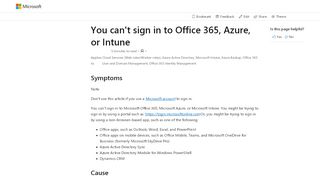 
                            3. You can't sign in to Office 365, Azure, or Intune - Microsoft Support