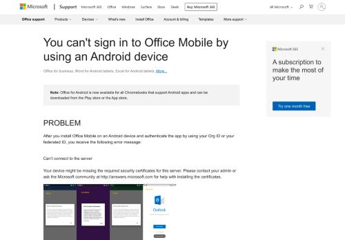 
                            9. You can't sign in to Office Mobile by using an Android device