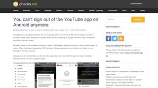
                            13. You can't sign out of the YouTube app on Android anymore - gHacks ...