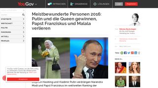 
                            7. YouGov | Meistbewunderte Personen 2016: Putin und die Queen ...
