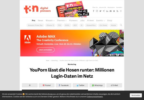 
                            8. YouPorn lässt die Hosen runter: Millionen Login-Daten im Netz | t3n ...