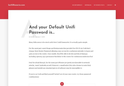 
                            6. Your Default Unifi Password is... - keithRozario.com