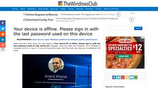 
                            7. Your device is offline. Please sign in with the last ... - The Windows Club