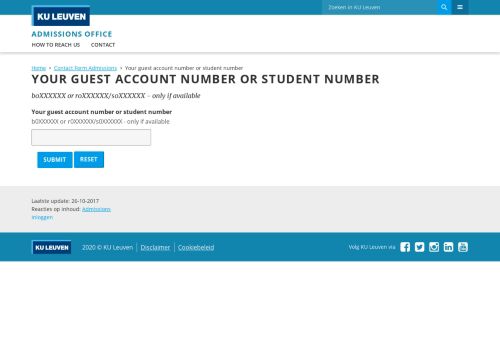 
                            5. Your guest account number or student number - KU Leuven
