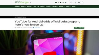 
                            3. YouTube beta for Android now available, how to sign up - 9to5Google