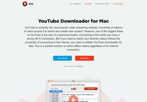 
                            4. YouTube downloader for Mac OS X - Airy youtube downloader