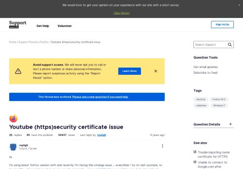 
                            12. Youtube (https)security certificate issue | Firefox Support Forum ...