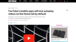 
                            12. YouTube mobile apps will now autoplay videos on the Home tab by ...