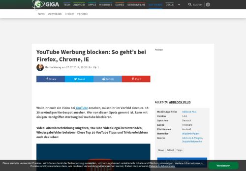 
                            12. YouTube Werbung blocken: So geht's bei Firefox, Chrome, IE – GIGA