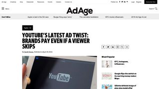 
                            10. YouTube's latest ad twist: Brands pay even if a viewer skips | Digital ...