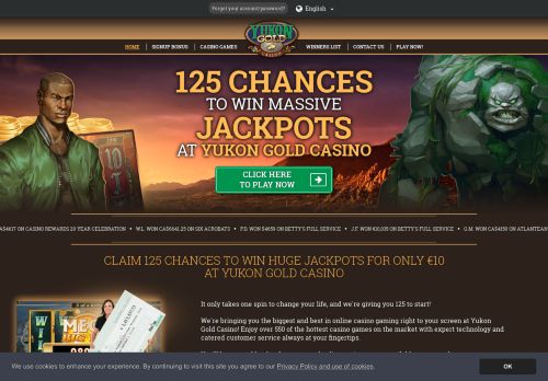
                            3. Yukon Gold Casino | 125 chances to win for only $10!