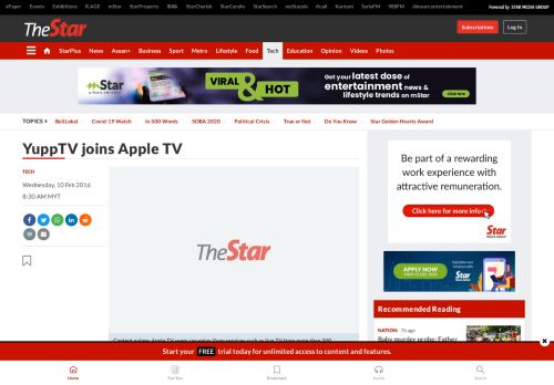 
                            12. YuppTV joins Apple TV - Tech News | The Star Online