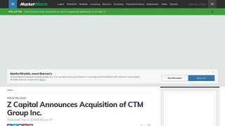 
                            11. Z Capital Announces Acquisition of CTM Group Inc. - MarketWatch