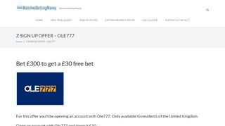 
                            9. Z SIGN UP OFFER – OLE777 - Matched Betting Money