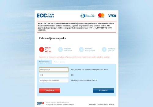 
                            4. Zaboravili ste korisničke podatke? - ECC online - Erste Card Club