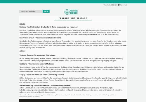 
                            6. Zahlung und Versand - Print Your Ticket