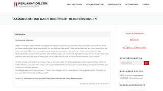 
                            3. Zamaro.de: Ich kann mich nicht mehr einloggen | Reklamation.com