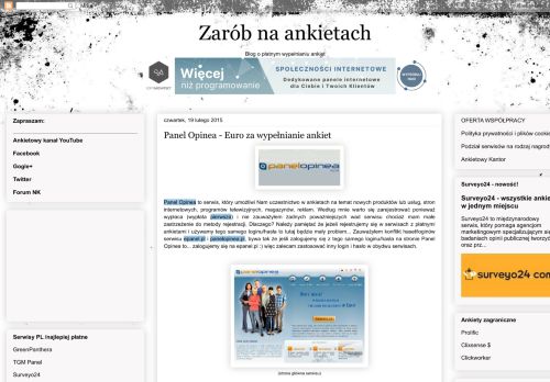 
                            5. Zarób na ankietach: Panel Opinea - Euro za wypełnianie ankiet