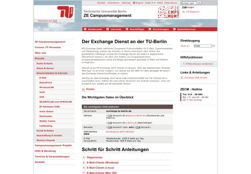 
                            7. ZE CM: Der Exchange Dienst - tubIT - TU Berlin