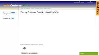 
                            8. Zebpay Customer Care No. 1860-233-0474 | India Customer Care