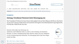 
                            10. Zeitung: Fotodienst Pinterest leitet Börsengang ein | Neue Presse ...