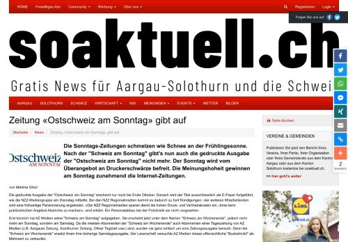 
                            8. Zeitung «Ostschweiz am Sonntag» gibt auf - soaktuell.ch - Internet ...