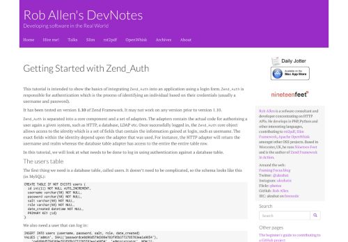 
                            13. Zend_Auth tutorial - Rob Allen's DevNotes